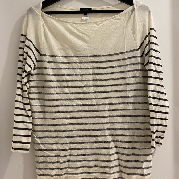 Black and white striped top with mid length sleeve - Picture 1 of 4
